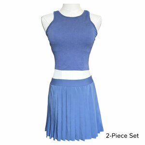 Lululemon Oasis Blue High-Rise Pleated Tennis Skirt & Ebb to Street Crop Tank 6